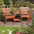 ROWLINSON WOODEN GARDEN COMPANION SEAT OUTDOOR SEATING FOR TWO WITH TABLE NEW