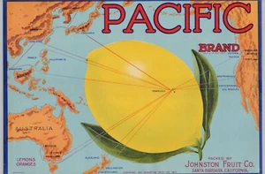 Pacific Lemon, Vintage Mid-Century Fruit Crate Label, Johnston, Cool Art A2 - Picture 1 of 2