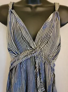 Banana Republic Womens Sundress Dress Size 4 Blue White Black Striped Silk - Picture 1 of 24