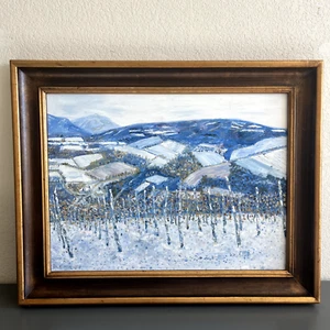 Dipinto olio su tela - Paesaggio invernale incorniciato Fred Achelpohl 23 x 29" - Foto 1 di 15