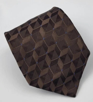 Corbata de seda Perry Ellis Portfolio marrón azul geométrica para hombre 58 x 3,5/8 Foto 1 de 4