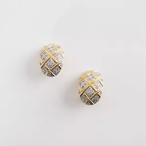 Vintage Vogue Bijoux Gold Tone Basket Weave Crystal Rhinestone Clip On Earrings - Picture 1 of 9