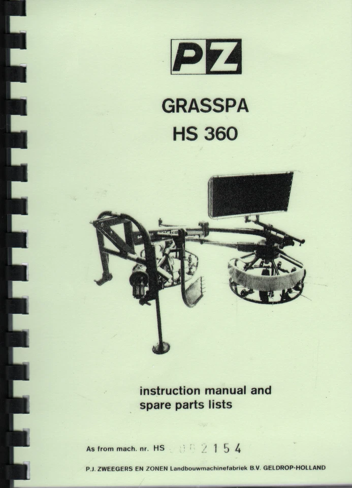 PZ "Grasspa HS 360" Henificadora Manual de instrucciones y libro de listas de repuestos