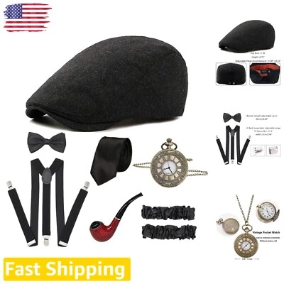 Juego de accesorios de disfraz de gángster de la década de 1920 - sombrero, tirantes, corbata, pajarita, bolsillo... Foto 1 de 4