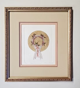 Framed Barbie Tidwell L/E "Peaches & Cream" Sun Hat Hand Colored Engraving - Bild 1 von 8