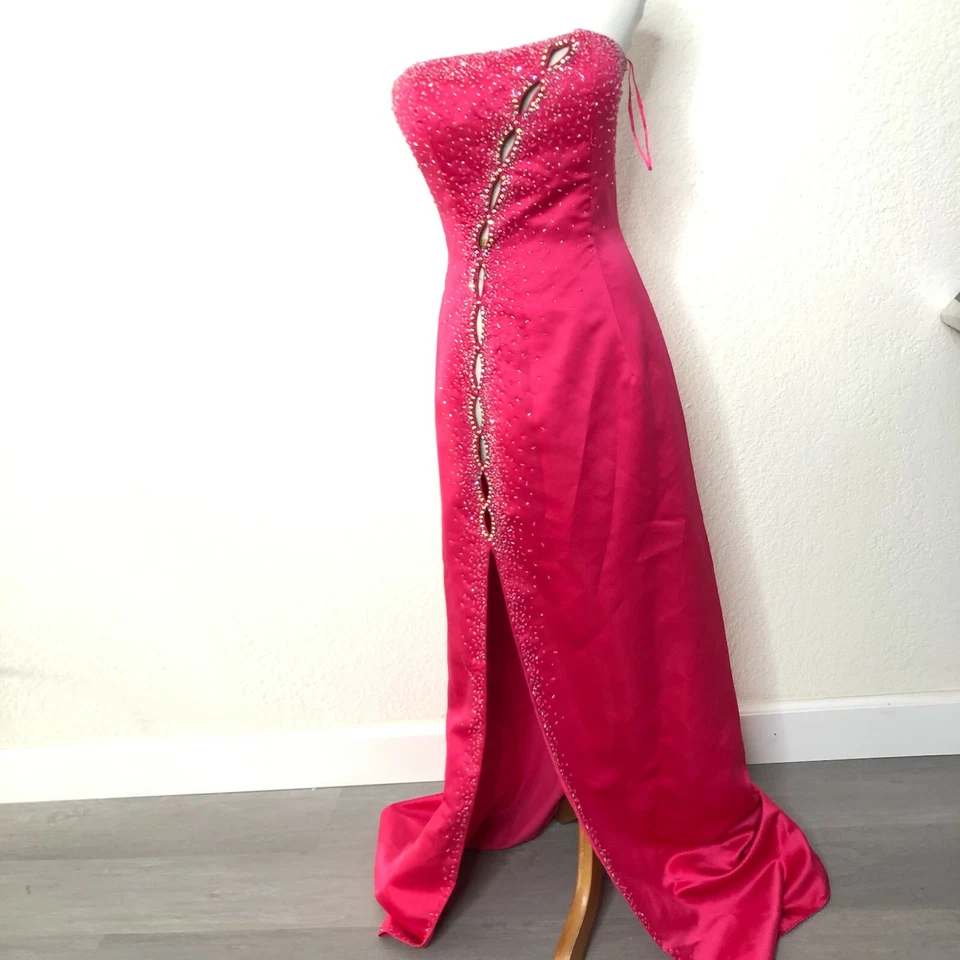 Cache Pink Strapless Embellished Beaded Cutout Maxi Dress Gown Slit size 2 HK  - Image 1 of 4