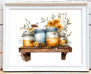 Bee Art Print, Honey Bee Wall Decor, Botanical Wall Art, Nature Decor #99 - Picture 1 of 2