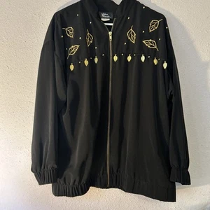 Vintage Silver Threads Ltd. Gold Leaf Beaded Zip Front Jacket XL - Picture 1 of 2