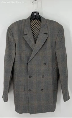 Blazer vintage Hardy Amies gris a cuadros manga larga bolsillos doble botonadura para hombre Foto 1 de 3