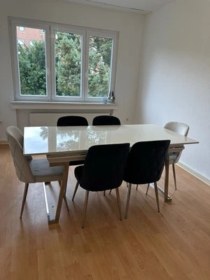 Esstisch Mit 6 Stühlen - Ausziehbar - Anthrazit & beige - Bild 1 von 4