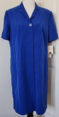 NWT Jones New York Silk Linen Blue Short Sleeve Dress Women's Sz 16w Dressy - Image 1 of 4