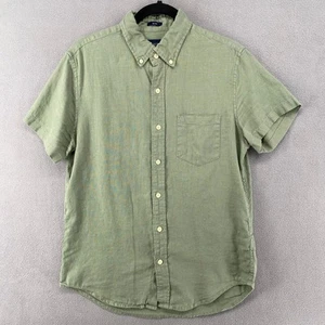 J Crew Short Sleeve Linen Blend Shirt Mens S Green Slim Fit Button Down Casual - Picture 1 of 11