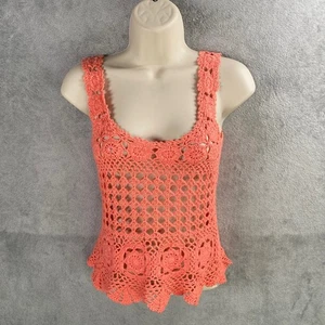Häkel offen Strick Tank Top OS Koralle Boho Festival Lagenlook Beachy Fairy Landhaus - Bild 1 von 7