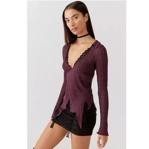 Urban Outfitters UO Gina Long-Sleeved Spliced Wrap Top Long Sleeve S New 275063 - Picture 1 of 2