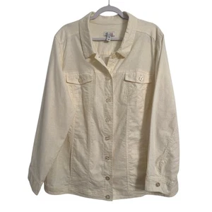 Cottagecore Neutral Cream Boho Beach Linen Stretch Button Casual Shacket 2X - Picture 1 of 12