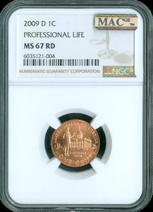 2009 D LINCOLN PROFESSIONAL LIFE CENT NGC MS67 RD MAC SPOTLESS . - Picture 1 of 2