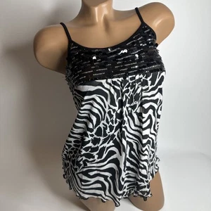 Y2K Zebra Sequin Baby Cami Top XS McBling Clubwear Festival Baddie Bimbo - Picture 1 of 11