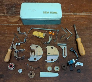 Vintage New Home Attachments Sewing Machine Accessories And Parts w/ Case - Picture 1 of 6