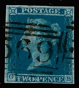 GB QV 1841 Sg 14 2d Blue (GB) Placca 4, 4 margini, usato in ottime condizioni. (14) - Foto 1 di 1