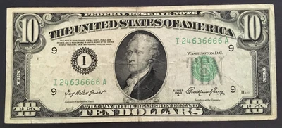 United States US Circulated  $10 Dollars 1950 A Federal reserve note #6666 - Image 1 of 2