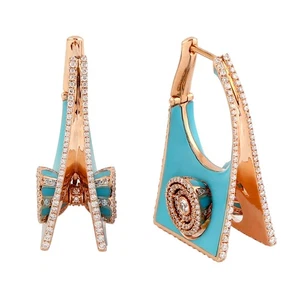 18K Rose Gold Diamond Geometric Earrings Women Fine Designer Jewelry For Womens - Picture 1 of 7