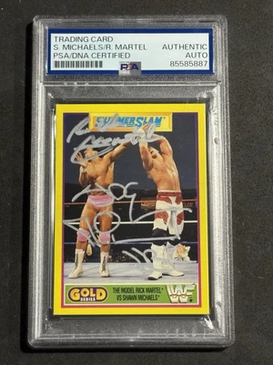 SHAWN MICHAELS & RICK MARTEL 1992 MERLIN WWF SIGNED AUTOGRAPHED CARD PSA/DNA - Image 1 of 2