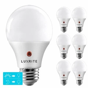 Luxrite A19 LED Dusk to Dawn Light Bulb Enclosed Fixture Rated Soft White 6-Pack - Picture 1 of 7
