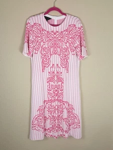 Ming Wang Jacquard Strickkleid Rosa Blumen Platzierung Bedruckt A Linie XS Neu mit Etikett - Bild 1 von 8