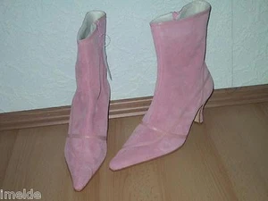 Spitze Stiefelette / Ankle Boot NEU in Gr. 42 rosa Veloursleder mit Warmfutter - Bild 1 von 3
