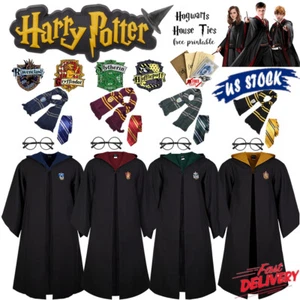 Harry Potter Children Adult Robe Cloak Gryffindor Slytherin Cosplay Costume US - Picture 1 of 26