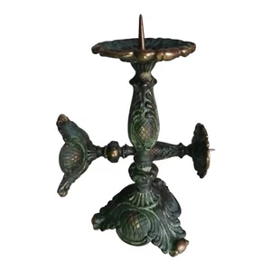 VTG/ATQ Germany Baroque Metal Bronze/Brass Patinated 7" Candleholders Set of 2 - Picture 1 of 12