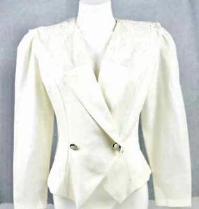 Vintage Chablis Jacket Womens Seven Cream Lace Button Front Blazer Retro Office - Picture 1 of 22