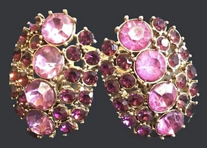 Vintage Monet Deep Purple Rhinestone Cluster Comfort Clip On Earrings 1-3/8” - Picture 1 of 9