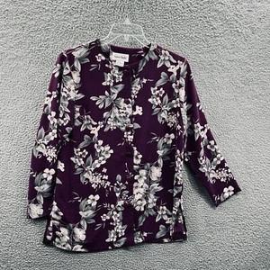 Graver Studio Womens Tunic Top Medium Purple Floral Button Front Long Sleeve - Picture 1 of 9