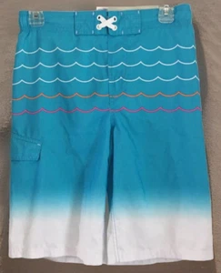 Cat & Jack Boys Swim Trunks  Blue White Tie Waist Mesh Lined Pocket Size 16 - Picture 1 of 6