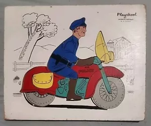 Vintage Playskool Motorcycle Policeman #360-1 Wooden Wood 19 Piece Puzzle - Picture 1 of 6