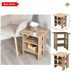 Side End Table Lamp Plant Tall Modern 2 Tier Hallway Furniture Small Oak Wooden - Picture 1 of 6