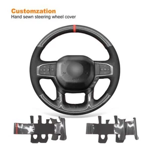 Hand sewn Suede PU Carbon Fiber Steering Wheel Wrap for Dodge Ram 1500 2019-2021 - Picture 1 of 12