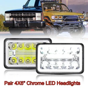2PC 4X6" Chrome LED Headlights Hi/Lo DRL Turn Signal Ring For Dodge Dakota 87-92 - Picture 1 of 12