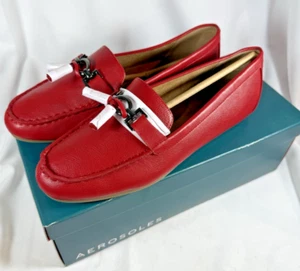 Aerosoles Womens Deanna Driving Loafer Shoes Red Moc Toe Slip On Tassel 8 M New - Picture 1 of 11