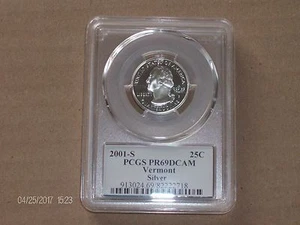 2001 S SILVER QUARTER VERMONT PCGS PF69 DEEP CAMEO STATE QUARTER FLAG (2) - Picture 1 of 2