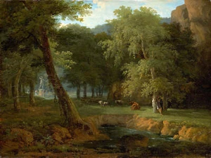 Escena del bosque con ninfas y un arnés de Jean-Victor Bertin estampado artístico - Imagen 1 de 1