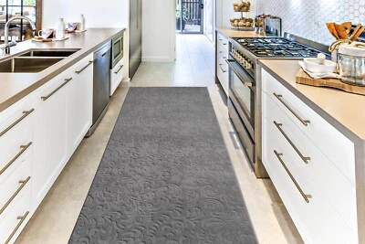 Non Slip Carpet Runner Rug, Machine Washable, PVC Rubber Backing, Plain Gray - Image 1 of 4