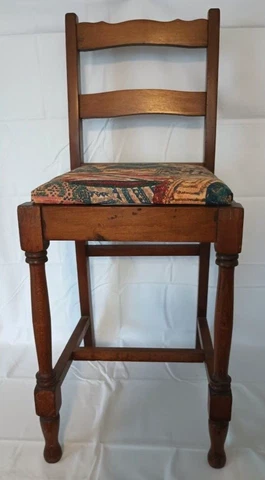 Vintage Child’s Armless Wood Chair with Upholstered Seat, Good Condition Cover