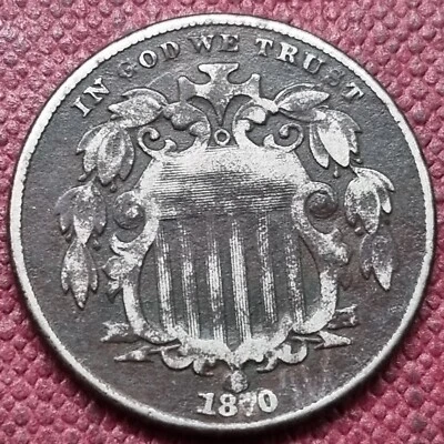 1870 Shield Nickel 5c Better Grade Dark #81886 - Image 1 of 2