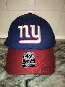 New York Giants NY 47 Brand NFL Contender Stretch Fit Football Cap Hat Blue Red - Picture 1 of 4