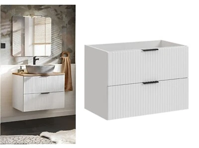 IMPACT FURNITURE Bathroom Vanity Unit 800mm Modern Wall Floating White Ribbed Fluted Cabinet Adel