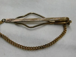 S2 US Vintage Krawattennadel Anstecknadel Kette Schrägband Herren Schmuck Clip Goldtöne - Bild 1 von 5