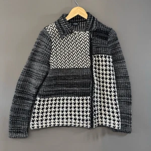 Chaps Ralph Lauren Women’s White/Grey Knit Zip Up Sweater Size Large Preppy - Picture 1 of 11