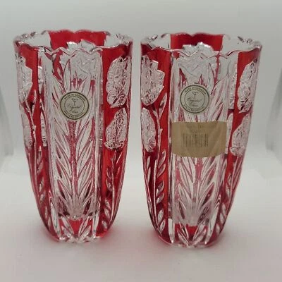 Cristal rosalina (rubi), conjunto de vaso 24% cristal chumbo cranberry vermelho feito na Alemanha - Imagem 1 de 4
